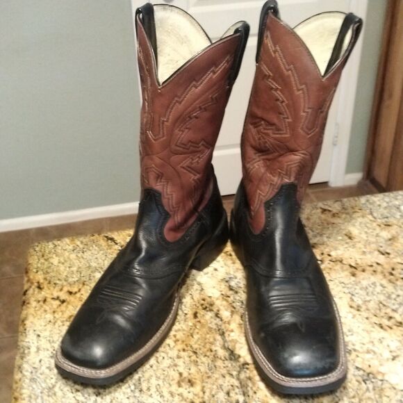 Durango Men’s Leather Cowboy Boots Black/Brown Embroidered Uppers DB4112 Sz 11D - Picture 3 of 12